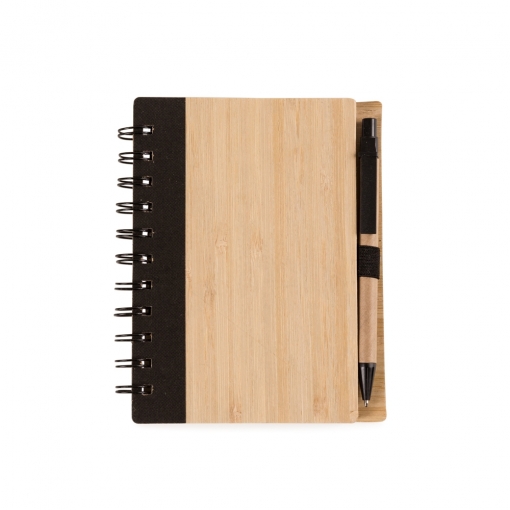 Bloco de anotações de bambu com caneta 16 cm x 13,3 cm - Caneta 14 cm x 1,5 cm-MB13775
