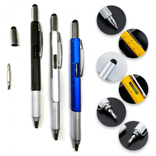 Caneta Plástica 6 IN 1 Esferográfica Multifuncional-MB03773