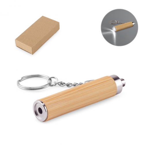 Chaveiro em bambu e ABS com lanterna LED-mb95108