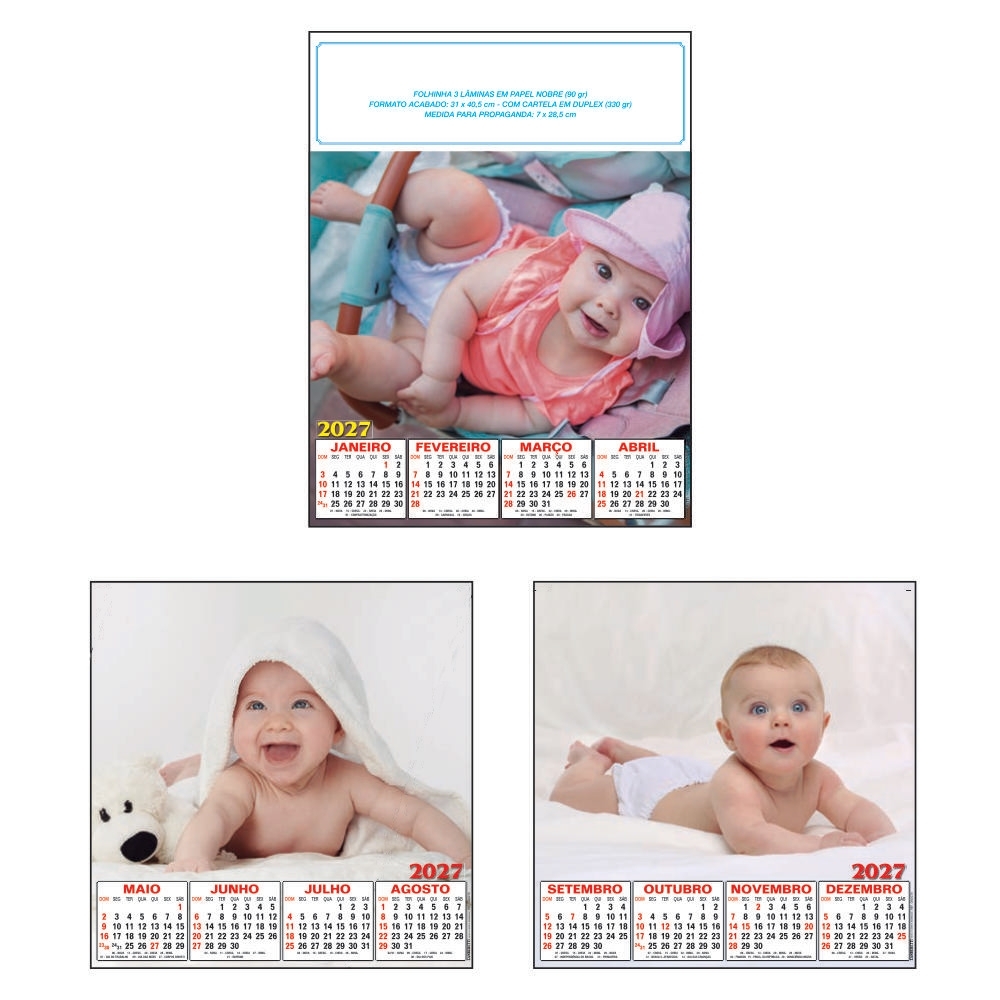 Folhinha 3 lâminas em papel nobre 