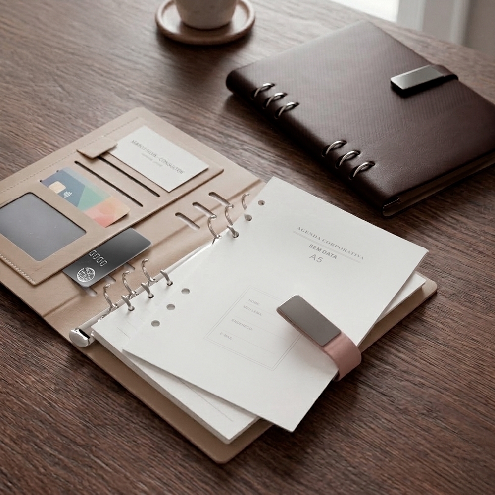 Caderno Fichário Couro Sintético